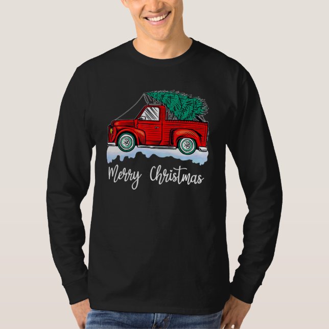 Camiseta Merry Christmas Tree Lights Cute Red Truck Christm (Frente)