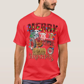 Camiseta Merry Christmas Tree Red Tractor Lighting Farmer C