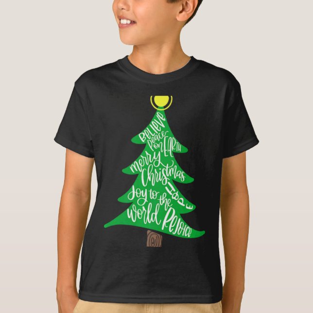 Camiseta Merry Christmas Tree Tygraphy For Men Women Kid T  (Frente)