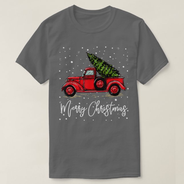 Camiseta Merry Christmas Truck Red With Tree Funny Xmas Paj (Frente do Design)