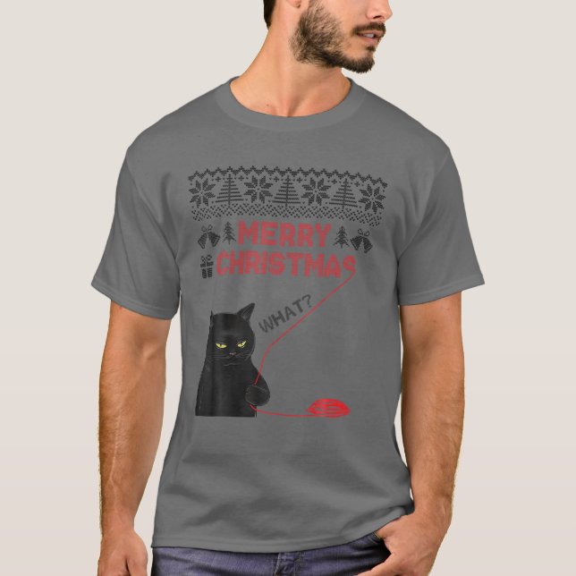 Camiseta Merry Christmas What? Black Cat Stole Christmas Ug (Frente)