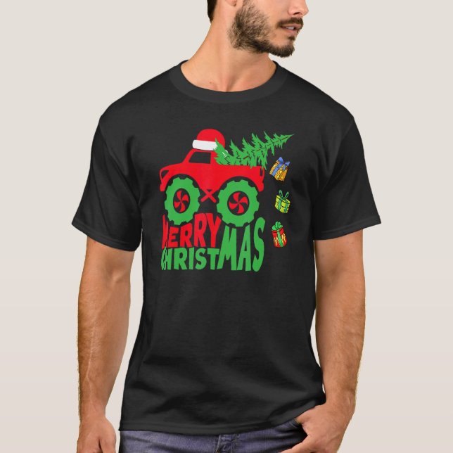 Camiseta Merry Christmas  Xmas Truck Happy Noel Pine 1 (Frente)
