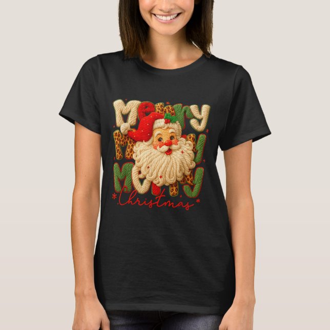 Camiseta Merry Christmas Xmas Vibes Santa Latch Hook Yarn C (Frente)