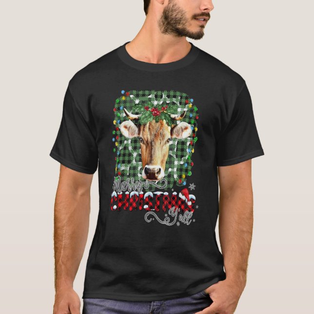 Camiseta Merry Christmas Y all Highland Cow Heifer Animal (Frente)