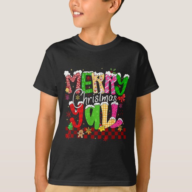Camiseta Merry Christmas Y’all Southern Christmas Tree Girl (Frente)