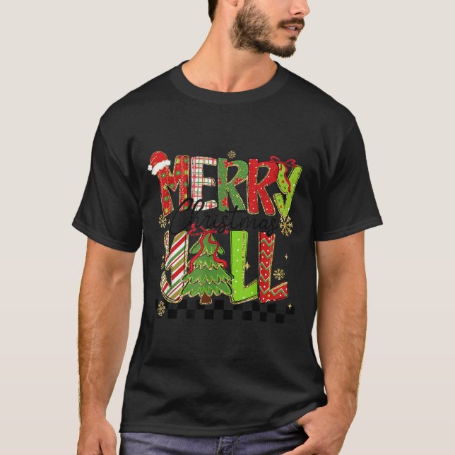 Camiseta Merry Christmas Y’all Southern Christmas Tree Girl (Frente)