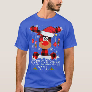 Camiseta Merry Christmas Yall Buffalo Red Plaid Reindeer Sa