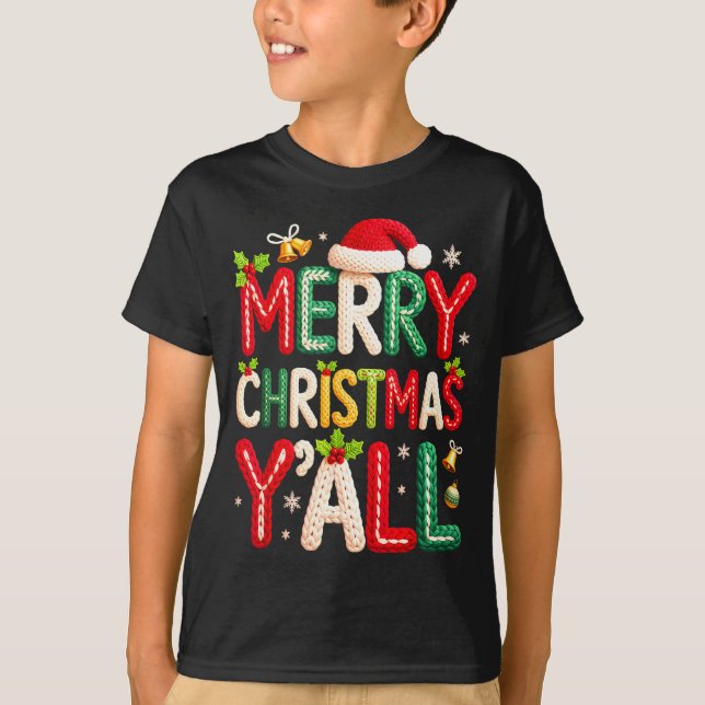 Camiseta Merry Christmas Y'all Santa Crochet Knitting Quilt (Frente)