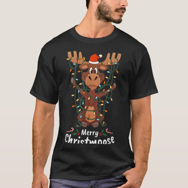 Camiseta Merry Christmoose Christmas Mooses Xmas Tree Light (Frente)