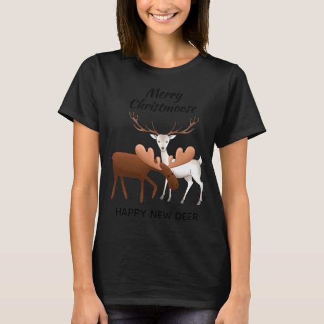 Camiseta Merry Christmoose Happy New Deer T Shirt  (Frente)
