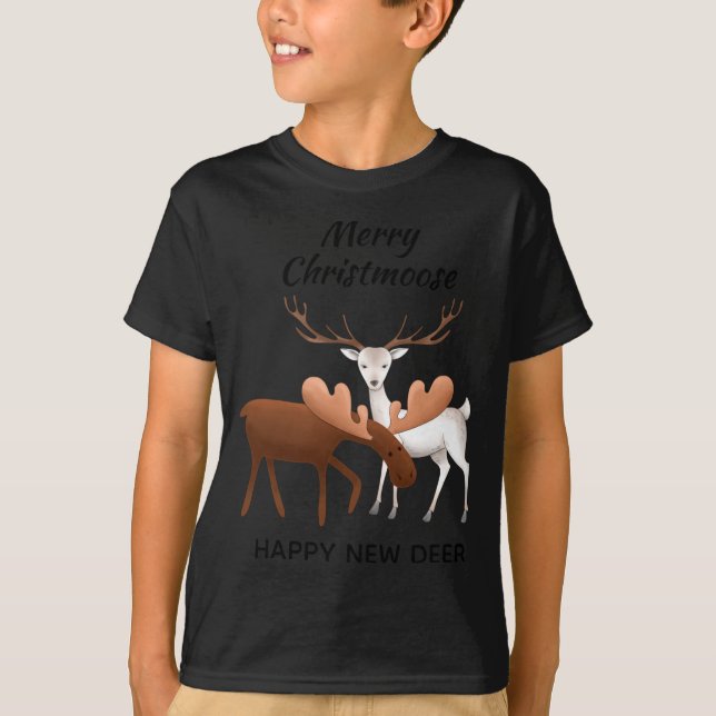 Camiseta Merry Christmoose Happy New Deer T Shirt  (Frente)