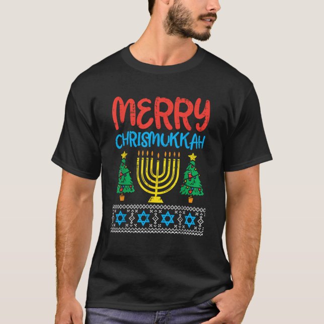 Camiseta Merry Christmukkah Ugly Jewish Xmas Christmas Hanu (Frente)