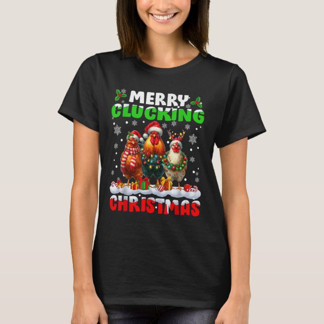 Camiseta Merry Clucking Christmas Funny Chicken Santa Hat X (Frente)