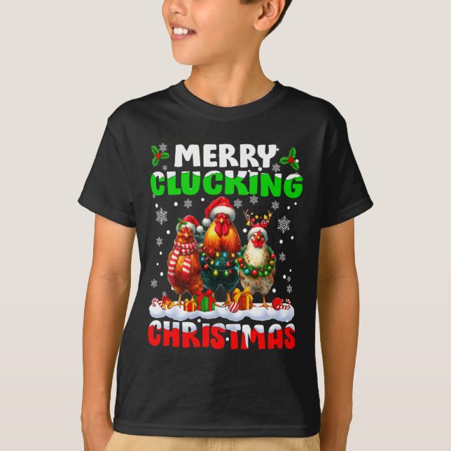 Camiseta Merry Clucking Christmas Funny Chicken Santa Hat X (Frente)