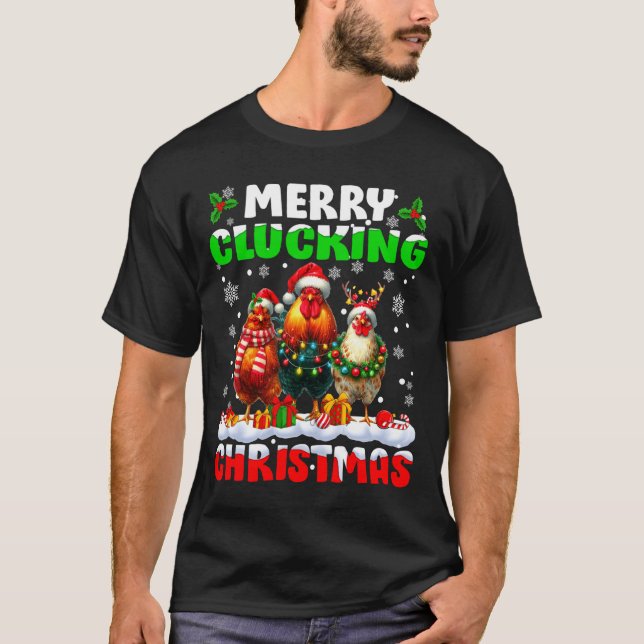 Camiseta Merry Clucking Christmas Funny Chicken Santa Hat X (Frente)