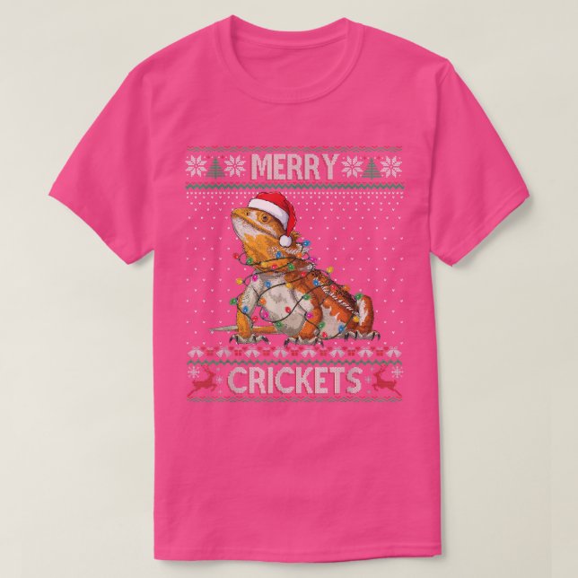 Camiseta Merry Crickets Bearded Dragon Ugly Sweater Christm (Frente do Design)