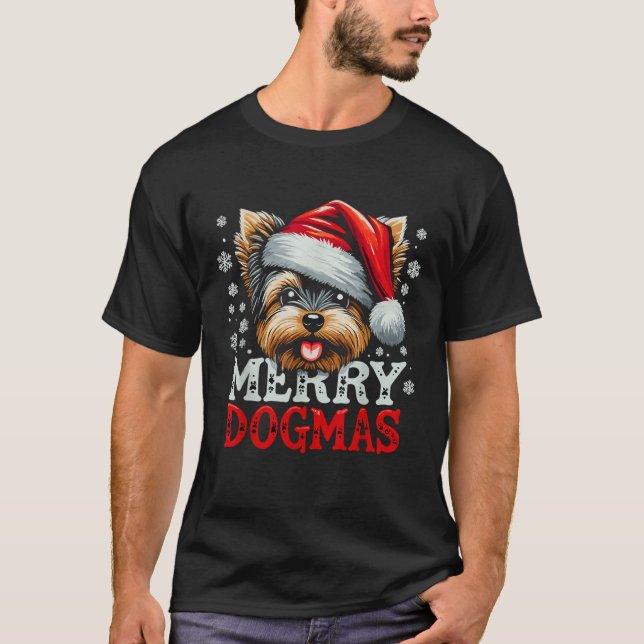 Camiseta Merry Dogmas Christmas Yorkshire Terrier Dog Santa (Frente)