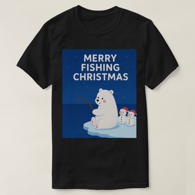 Camiseta Merry Fishing Christmas – Cute Polar Bear&Snowmen (Frente do Design)