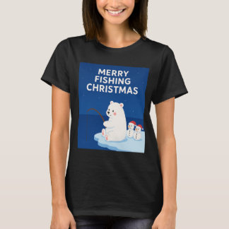 Camiseta Merry Fishing Christmas – Cute Polar Bear&Snowmen