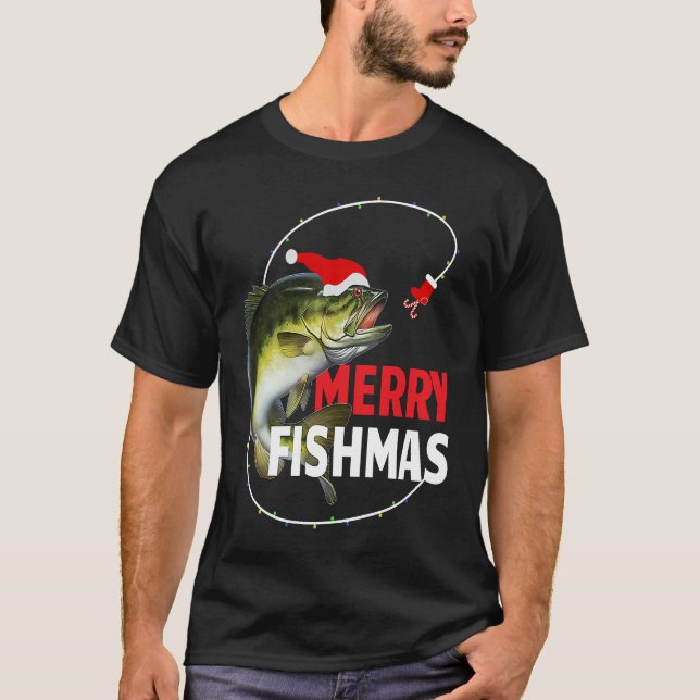 Camiseta Merry Fishmas Bass Fishing Fishermen (Frente)