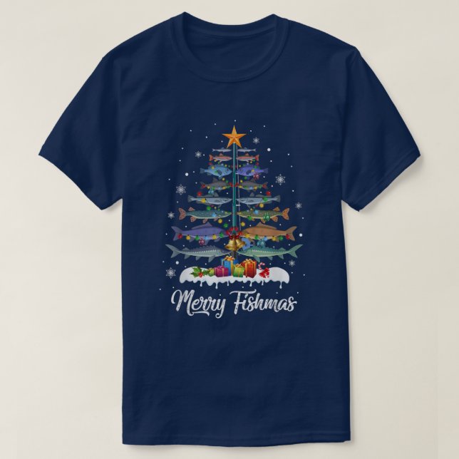 Camiseta Merry Fishmas Christmas Tree Xmas Pajama  (Frente do Design)