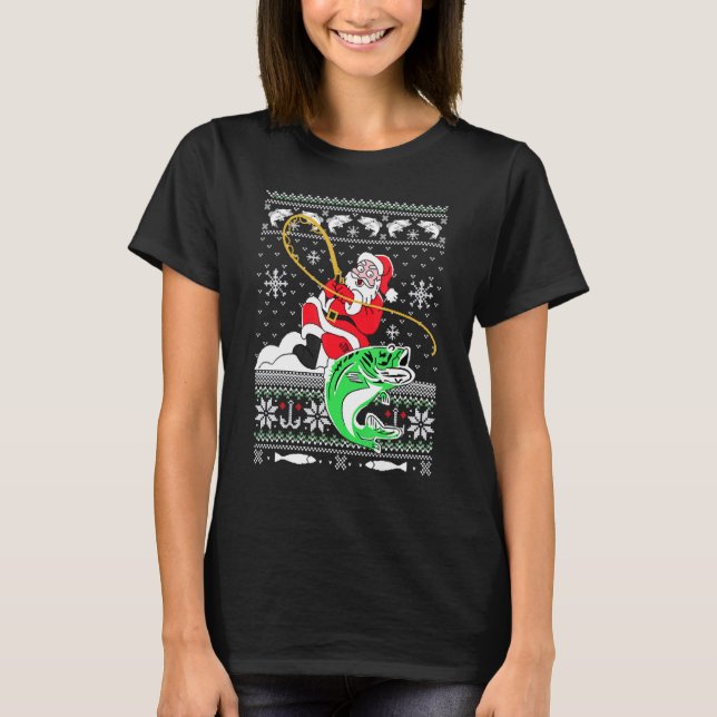 Camiseta Merry Fishmas Fisherman Santa Ugly Christmas Costu (Frente)