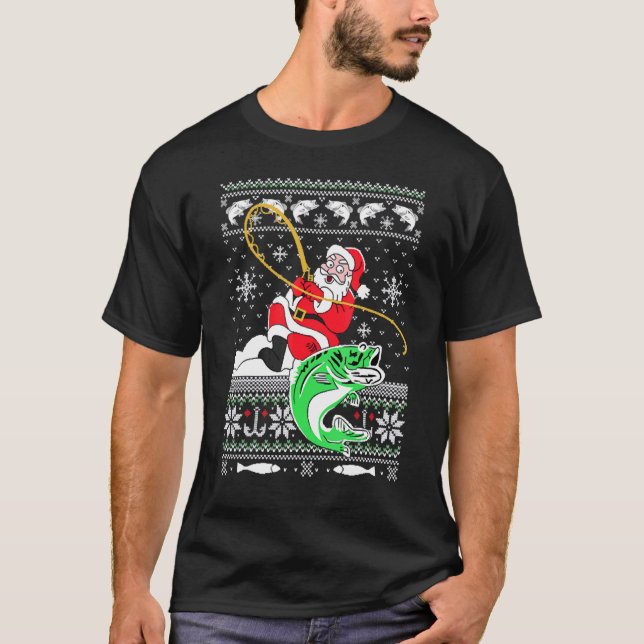 Camiseta Merry Fishmas Fisherman Santa Ugly Christmas Costu (Frente)