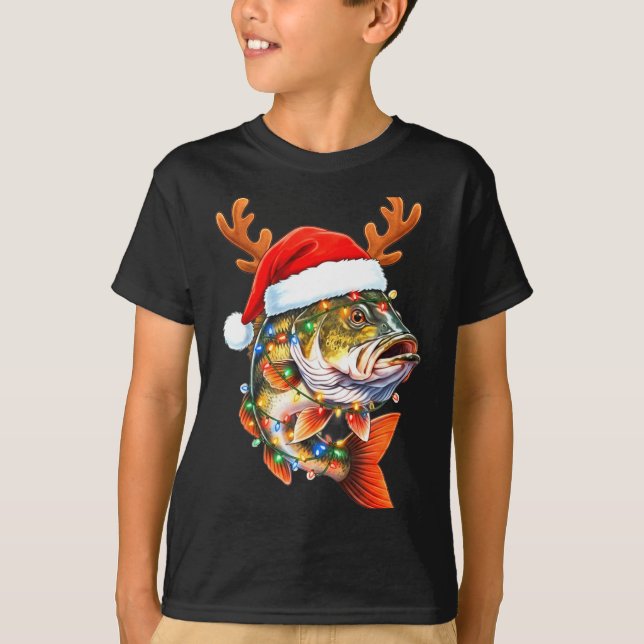 Camiseta Merry Fishmas Funny B Fishing Christmas Santa Hat  (Frente)