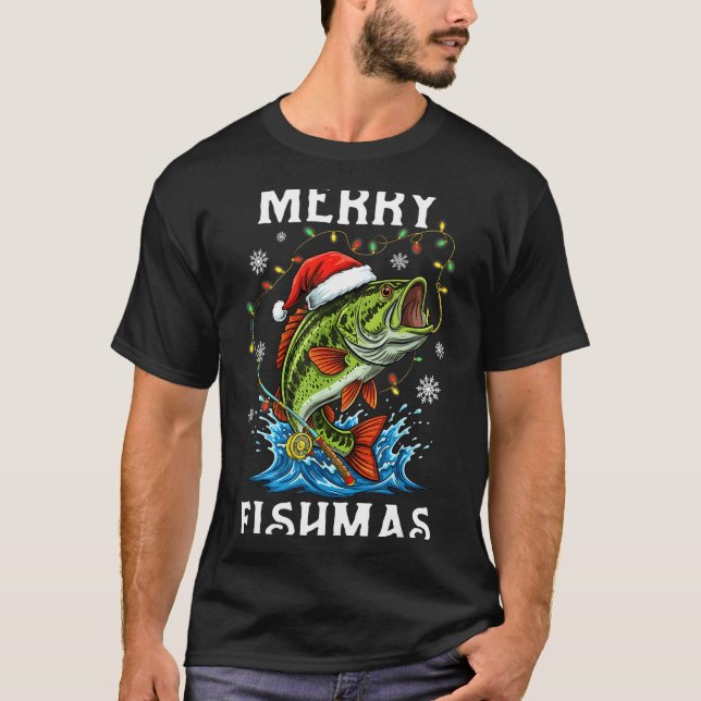 Camiseta Merry Fishmas Santa Fishing Lovers Funny Fisherman (Frente)