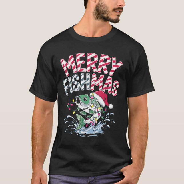 Camiseta Merry Fishmas Santa Fishing Lovers Funny Fisherman (Frente)