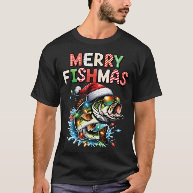 Camiseta Merry Fishmas Santa Fishing Lovers Funny Fisherman (Frente)