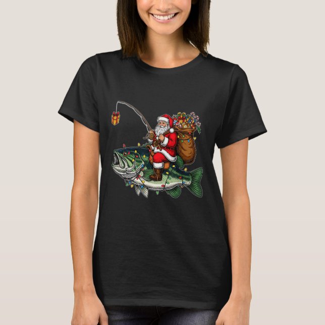 Camiseta Merry Fishmas Santa Fishing Lovers Funny Fisherman (Frente)