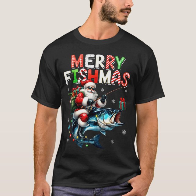 Camiseta Merry Fishmas Santa Fishing Lovers Funny Fisherman (Frente)