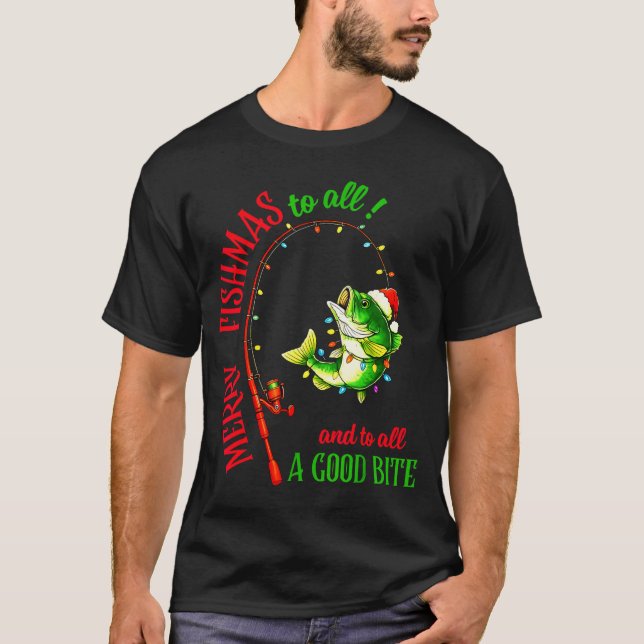 Camiseta Merry Fishmas To All Fishing Fisherman's Funny Chr (Frente)