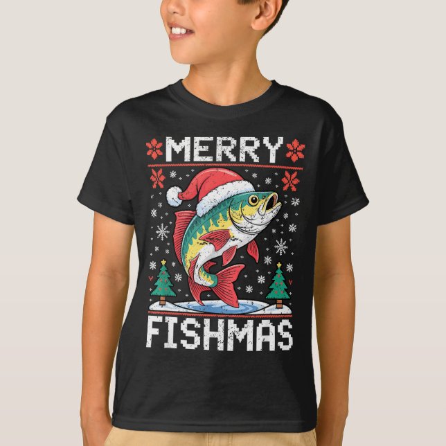 Camiseta Merry Fishmas Ugly Christmas Sweater Fishing Lover (Frente)