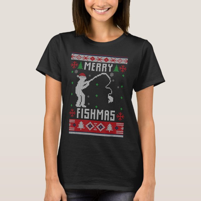 Camiseta Merry Fishmas Ugly Sweater Ugly Fishing Christmas  (Frente)