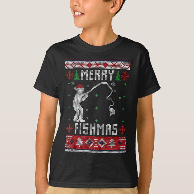 Camiseta Merry Fishmas Ugly Sweater Ugly Fishing Christmas  (Frente)