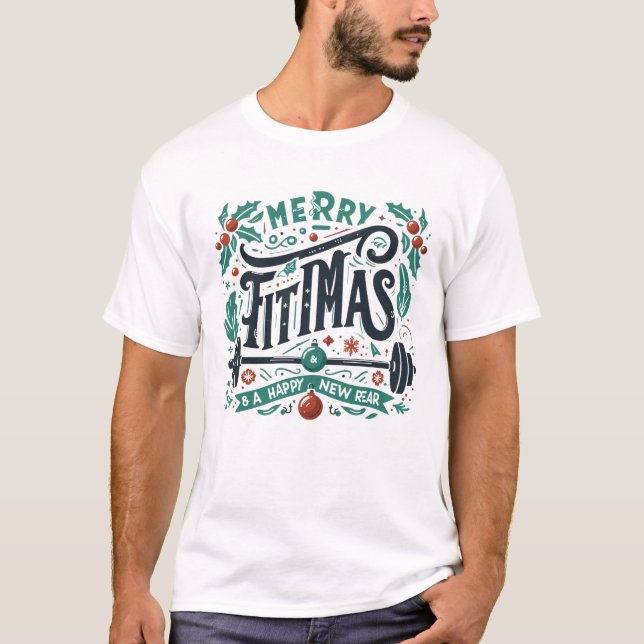 Camiseta Merry Fitmas Gym Christmas Funny Fitness Holiday (Frente)