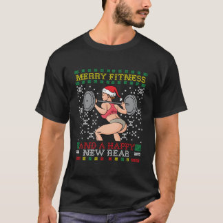 Camiseta Merry Fitness And A Happy New Rear Miss Santa Ugly