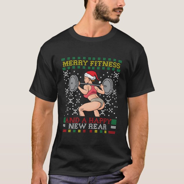 Camiseta Merry Fitness And A Happy New Rear Miss Santa Ugly (Frente)