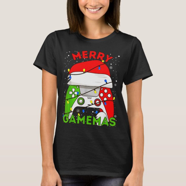 Camiseta Merry Gamemas Santa Hat Gamer Controller Christmas (Frente)
