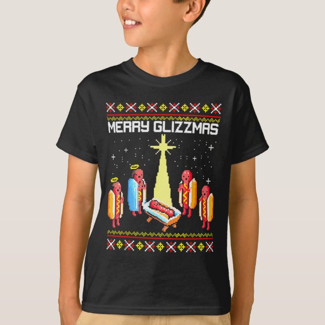 Camiseta Merry Glizzmas Tacky Funny Merry Christmas Hotdogs (Frente)
