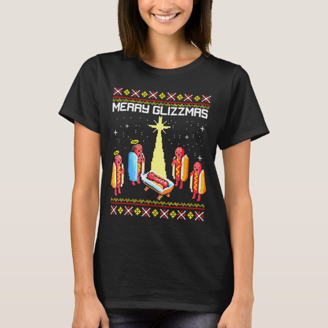 Camiseta Merry Glizzmas Tacky Funny Merry Christmas Hotdogs (Frente)