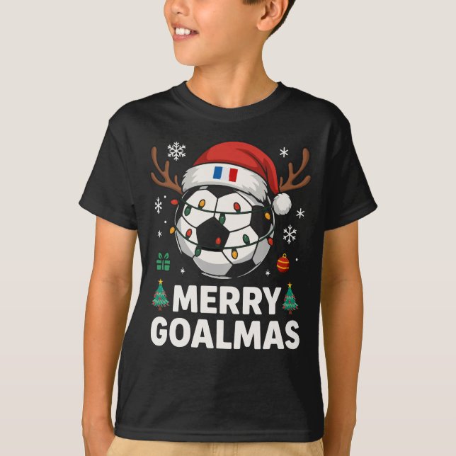 Camiseta Merry Goalmas France - Funny Soccer Christmas (Frente)