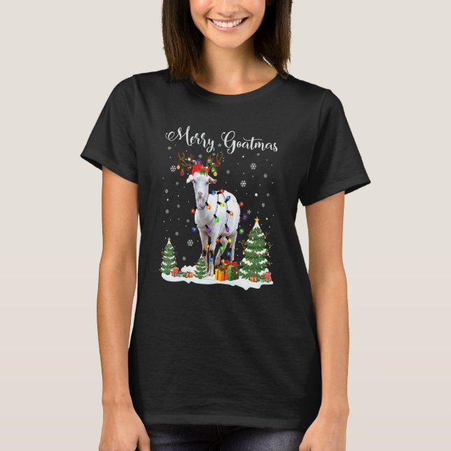 Camiseta Merry Goatmas Goat Christmas Reindeer Santa   (Frente)