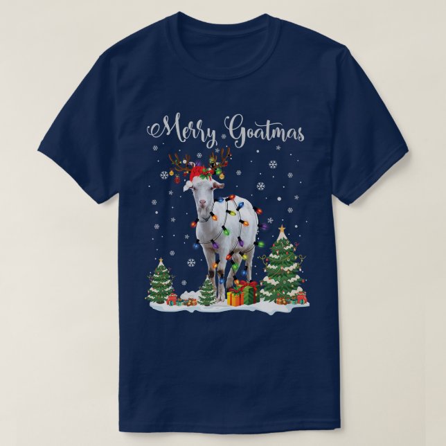 Camiseta Merry Goatmas Goat Christmas Reindeer Santa  (Frente do Design)