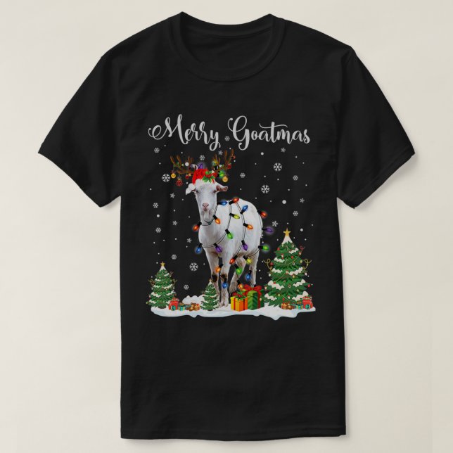 Camiseta Merry Goatmas Goat Christmas Reindeer Santa Funny  (Frente do Design)
