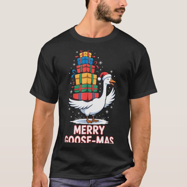 Camiseta Merry Goose-mas With Xmas Funny Christmas Goose  (Frente)