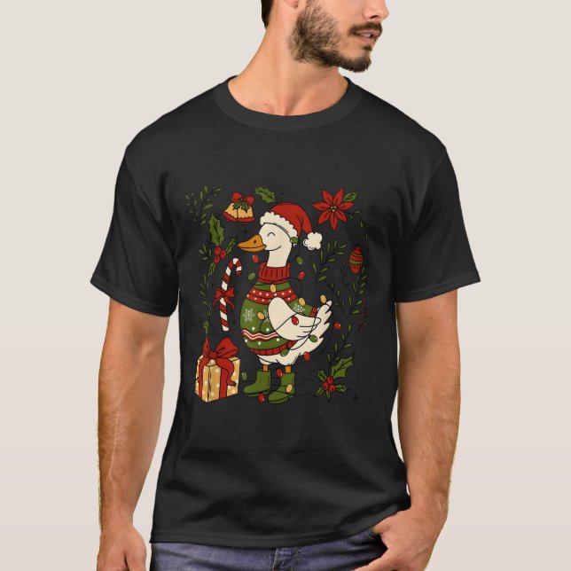 Camiseta Merry Goosemas Christmas Lights Goose Duck Boho Fl (Frente)