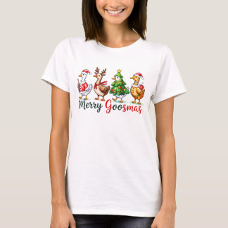 Camiseta Merry Goosmas Gansos de Natal Fofo